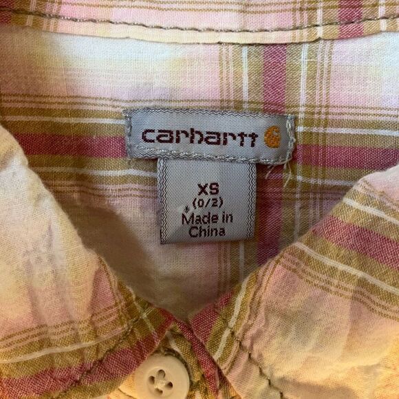 Carhartt Plaid Short Sleeve Button Up, XS. Pink/cream/khaki. Textured gorpcore - Picture 5 of 16